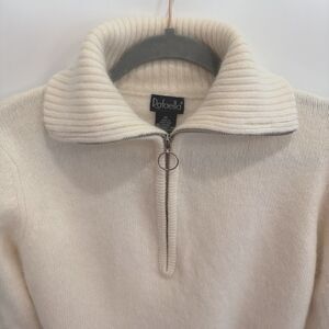 Vtg Angora Lambswool Sweater Womens Sz XL (Fits M) Cream Rafaella 1/2 Zip Funnel